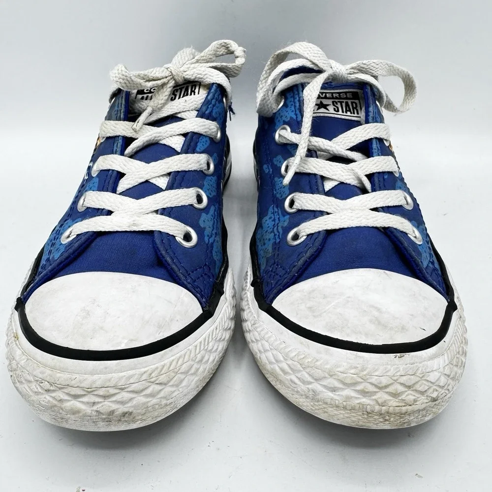 Converse All Star Low Top Dinosaur Print Blue Kids Sneakers Shoes Size 1 Youth